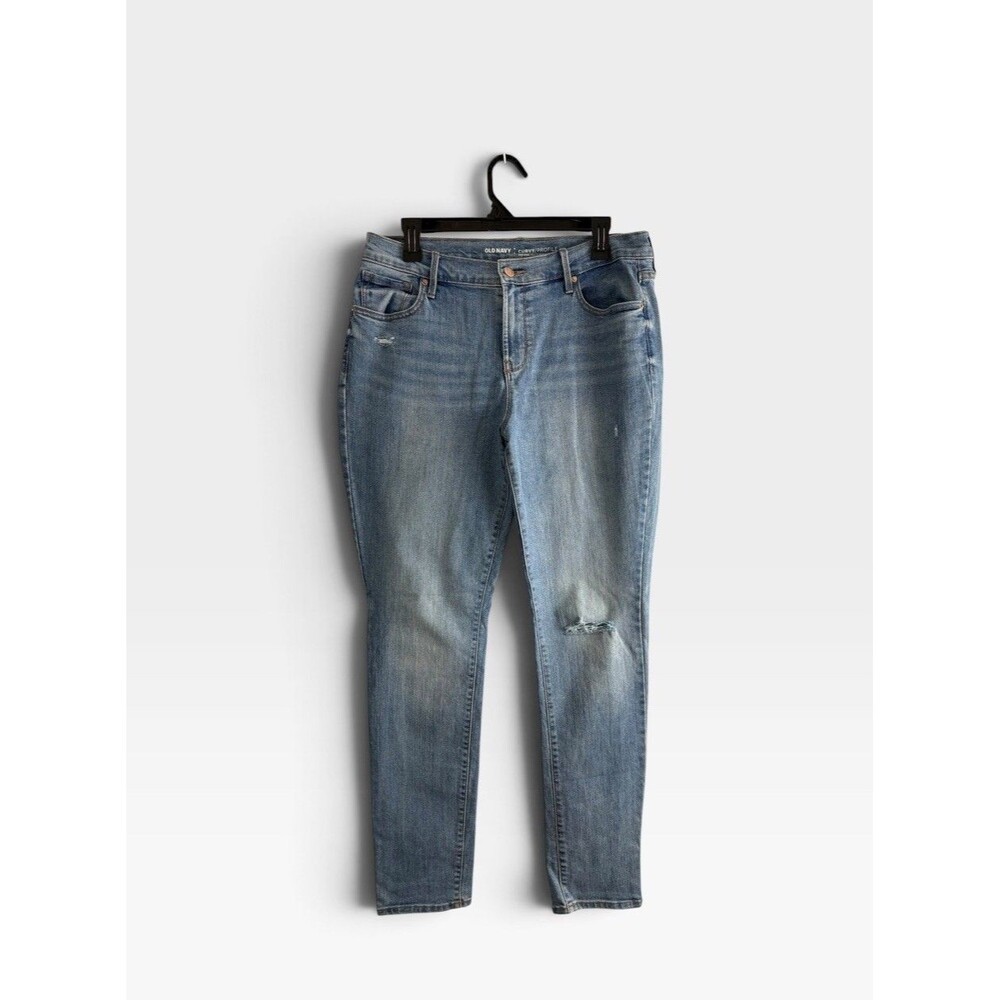 Old Navy Womens Jeans Adult Size 12 Mid Rise Curvy Distressed Light Wash Denim